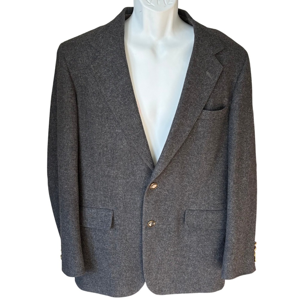 Vintage London Fog 100% Pure Wool‎ Blazer Sz 42R Gray Sport Coat Classic Preppy